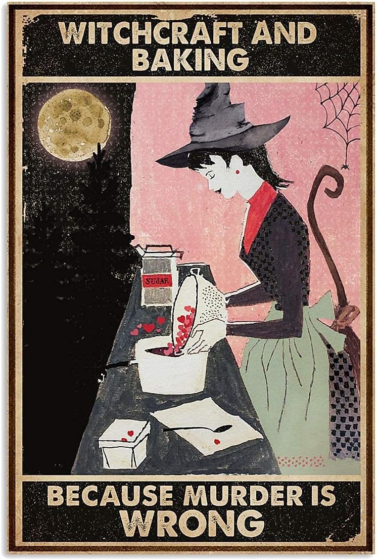 Kitchen Witch Baking - Letrero de metal vintage de Halloween