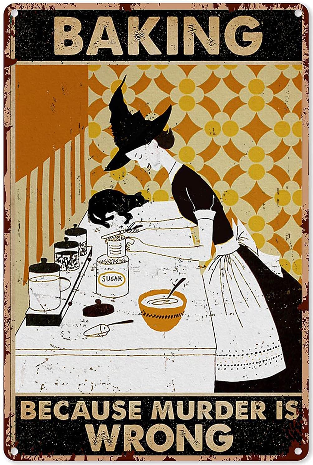 Kitchen Witch Baking - Letrero de metal vintage chic para