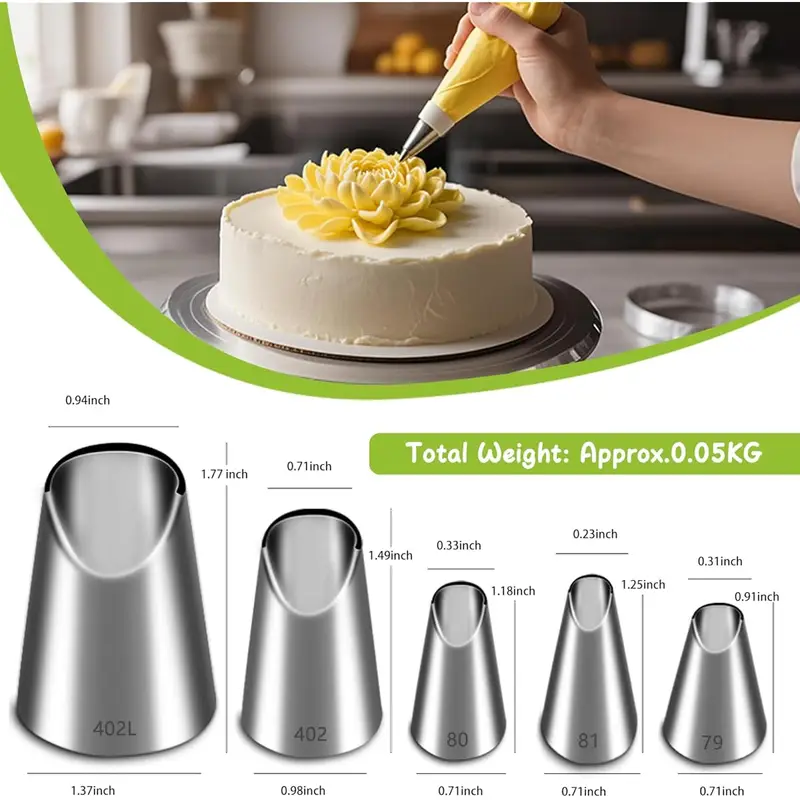 Juego de 5 boquillas de acero  - Kitchen Baking Decor reseña y precio